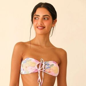 2/$25-Dippin' Daisies Bandeau Floral Bikini Top Bonus Highrise Pink Solid Bottom